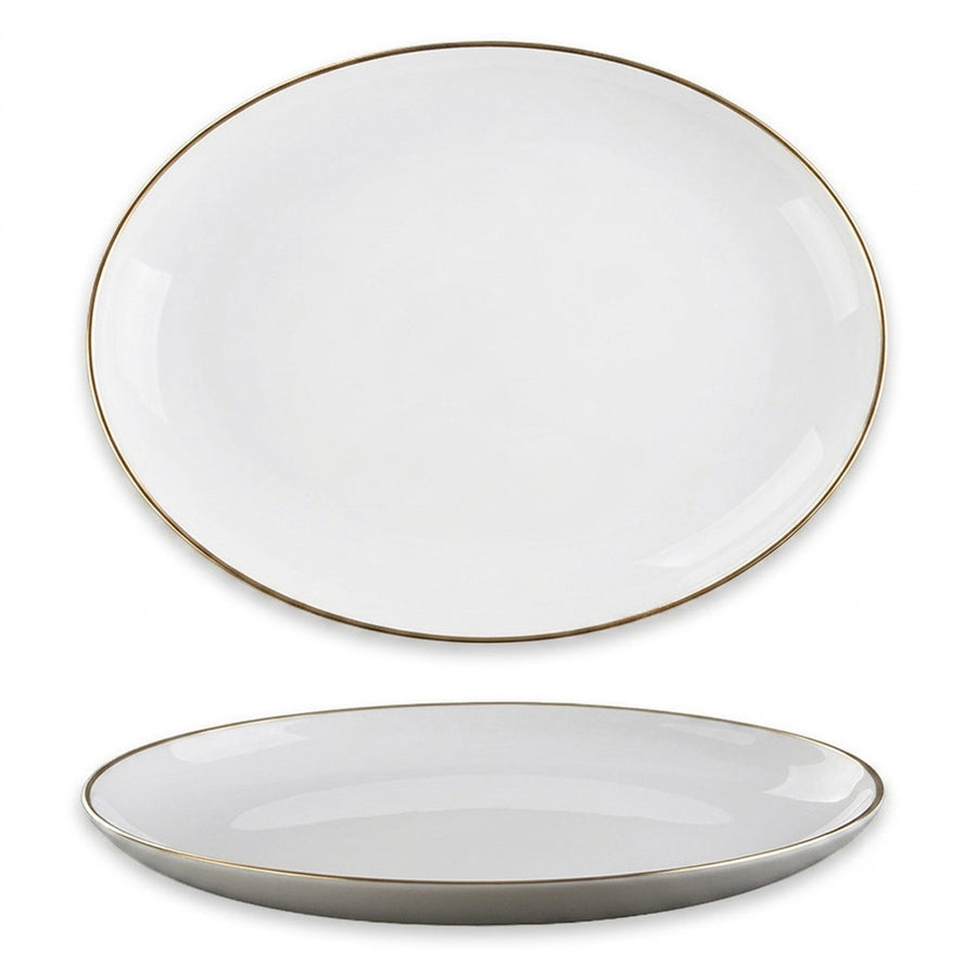 צלחת 28 ס"מ זכוכית אופל לבן עם פס זהב אנטי צ'יפ OPAL GOLD GLASS