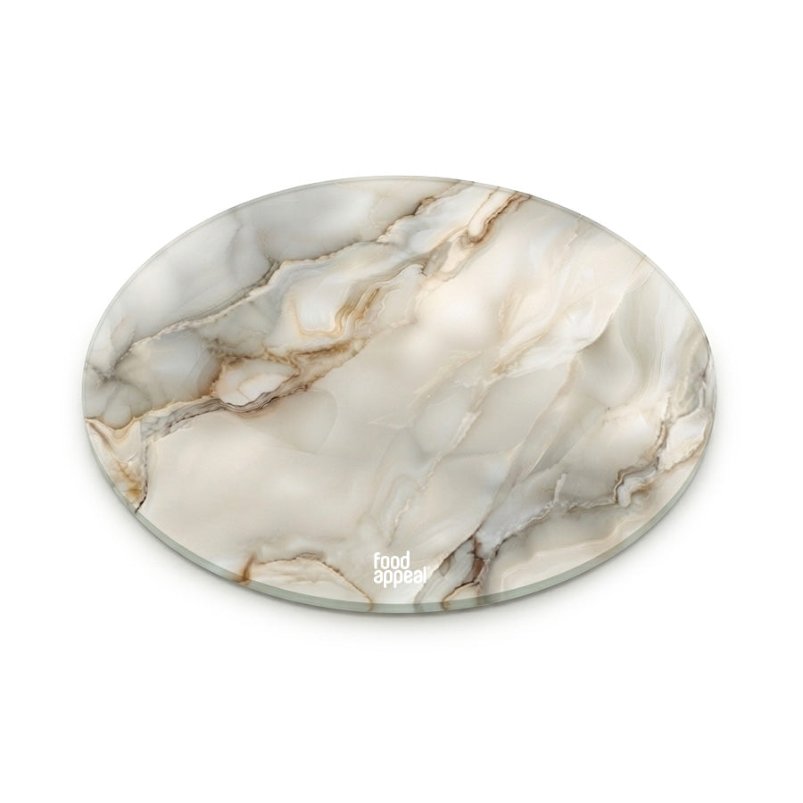 משטח לסיר חם זכוכית עגול 20 ס"מ MARBLE לבן