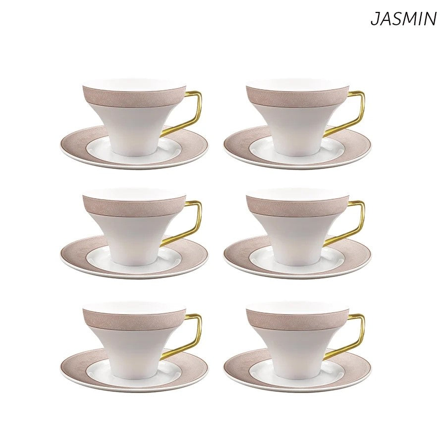 סט 6 כוסות אספרסו + תחתיות 90 מ"ל ניו בון ציינה JASMIN
