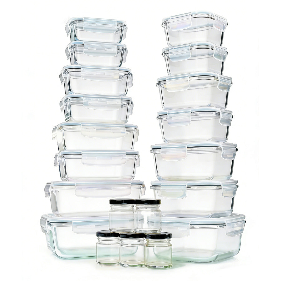 סט 20 כלי אחסון זכוכית GLASS CLOC עם מכסים אונליין B2B2C