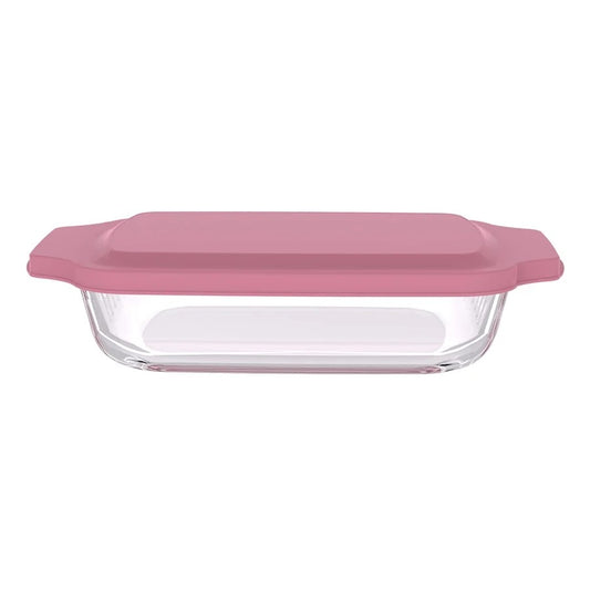 תבנית מלבנית 3.8 ל' זכוכית + מכסה ורוד GLASS CLOC