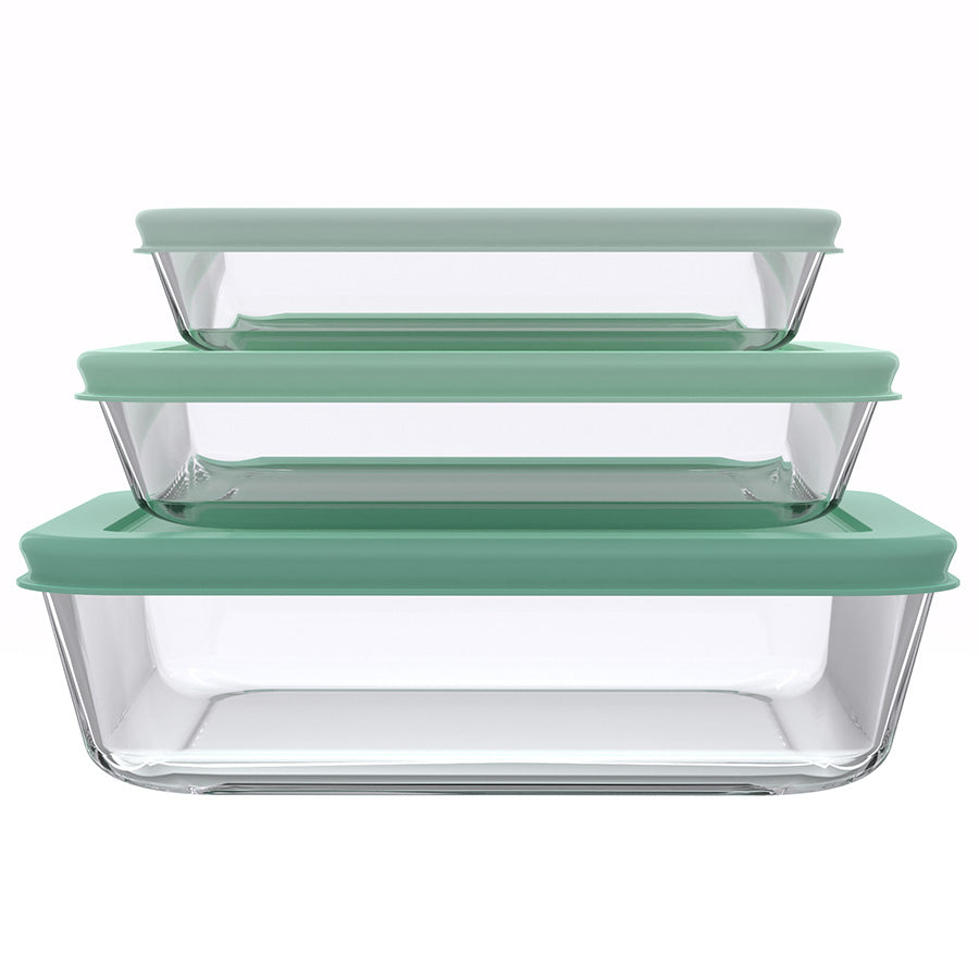 סט אחסון זכוכית 3 חל' 700+1400+2600 מ"ל GLASS FOOD מנטה