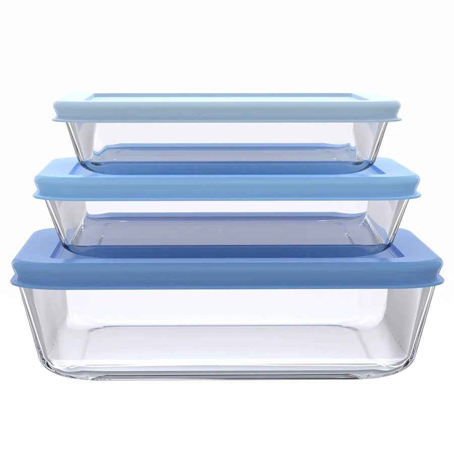 סט אחסון זכוכית 3 חל' 650+1150+1950 מ"ל GLASS CLOC כחול