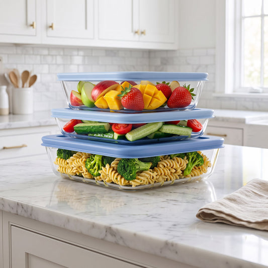 סט אחסון זכוכית 3 חל' 650+1150+1950 מ"ל GLASS FOOD כחול