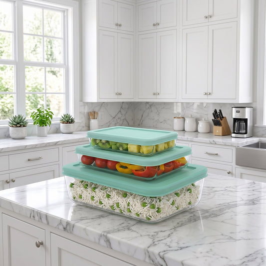 סט אחסון זכוכית 3 חל' 700+1400+2600 מ"ל GLASS FOOD מנטה