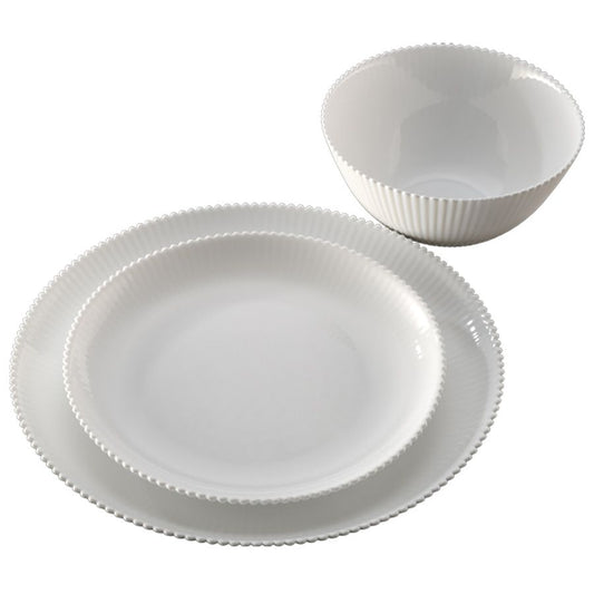 סט אוכל 18 חלק זכוכית אנטי צ'יפ אופל לבן מרוקע STRIPES
