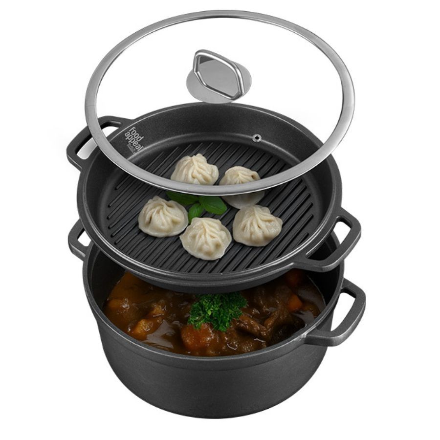 COMBO CHEF - גם סיר 28 ,6.7 ליטר וגם פלטת גריל 28 ס"מ עגולה BLACK MARBLE מבית Food appeal