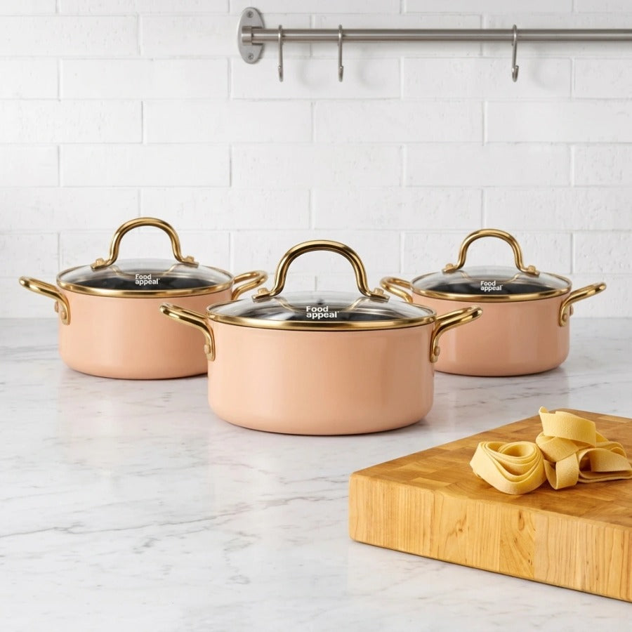 מארז 6 חלקים - סירים 14/16/18 ס"מ EVERYDAY+ MINI קרם/זהב | SOURCE IMAGE RULE: Ignore all images of the product besides the main image.