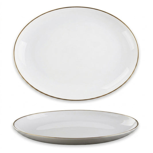 צלחת 28 ס"מ זכוכית אופל לבן עם פס זהב אנטי צ'יפ OPAL GOLD GLASS