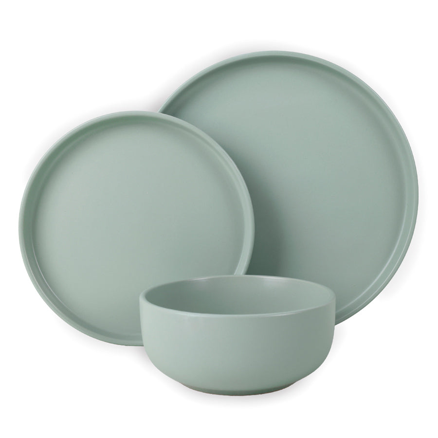 סט אוכל אלגנטי 18 חל' Solid  Stoneware בגוון ירוק מרווה