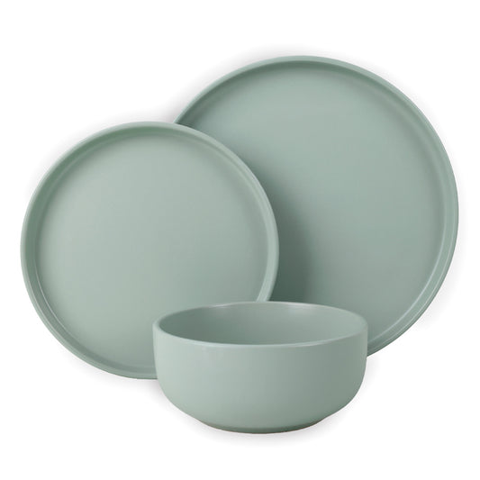 סט אוכל אלגנטי 18 חל' Solid  Stoneware בגוון ירוק מרווה