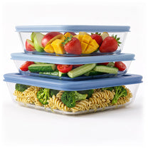 סט אחסון זכוכית 3 חל' 650+1150+1950 מ"ל GLASS FOOD כחול