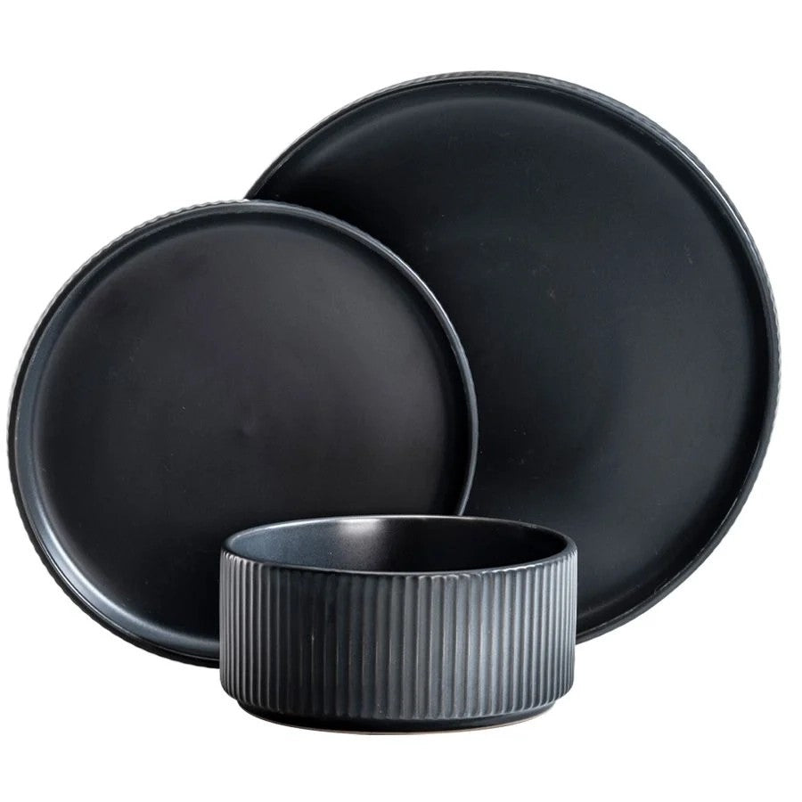סט אוכל 18 חלקים קרמיקה BLACK LINES RAYA (צלחות 27,20,קערית 15 ס"מ)
