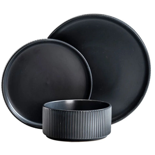 סט אוכל 18 חלקים קרמיקה BLACK LINES RAYA (צלחות 27,20,קערית 15 ס"מ)