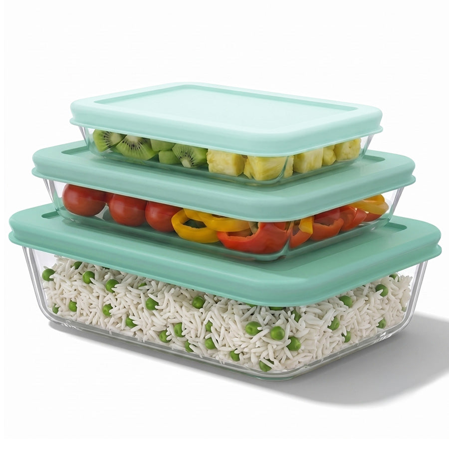 סט אחסון זכוכית 3 חל' 700+1400+2600 מ"ל GLASS FOOD מנטה