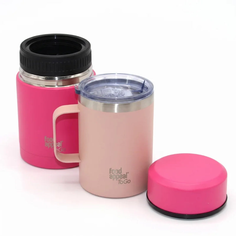 סט תרמוס מזון 500 מ"ל ורוד + ספל תרמי 300 מ"ל קרם TO GO