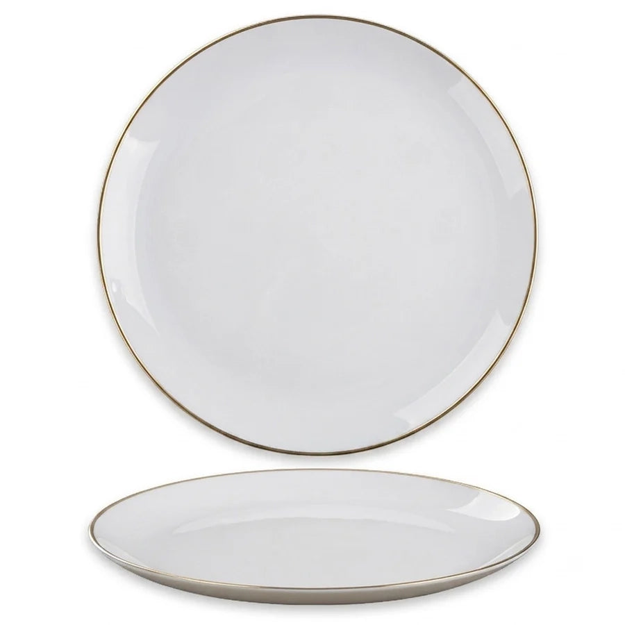 צלחת 20 ס"מ זכוכית אופל לבן עם פס זהב אנטי צ'יפ OPAL GOLD GLASS