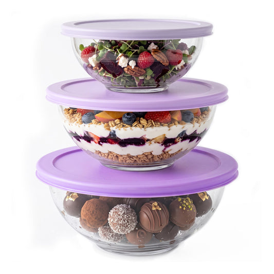 סט אחסון זכוכית 3 חל' עגול 500+1000+2000 מ"ל GLASS FOOD סגול