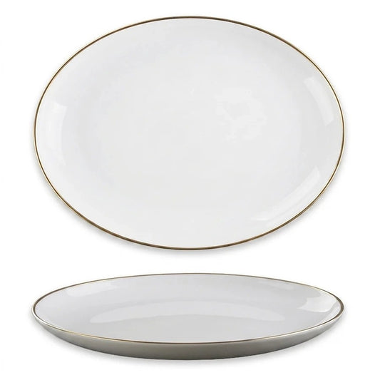 צלחת 28 ס"מ זכוכית אופל לבן עם פס זהב אנטי צ'יפ OPAL GOLD GLASS