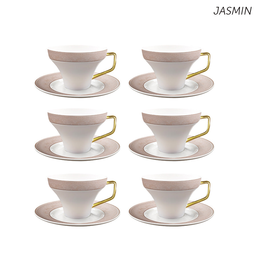 סט 6 כוסות אספרסו + תחתיות 90 מ"ל ניו בון ציינה JASMIN