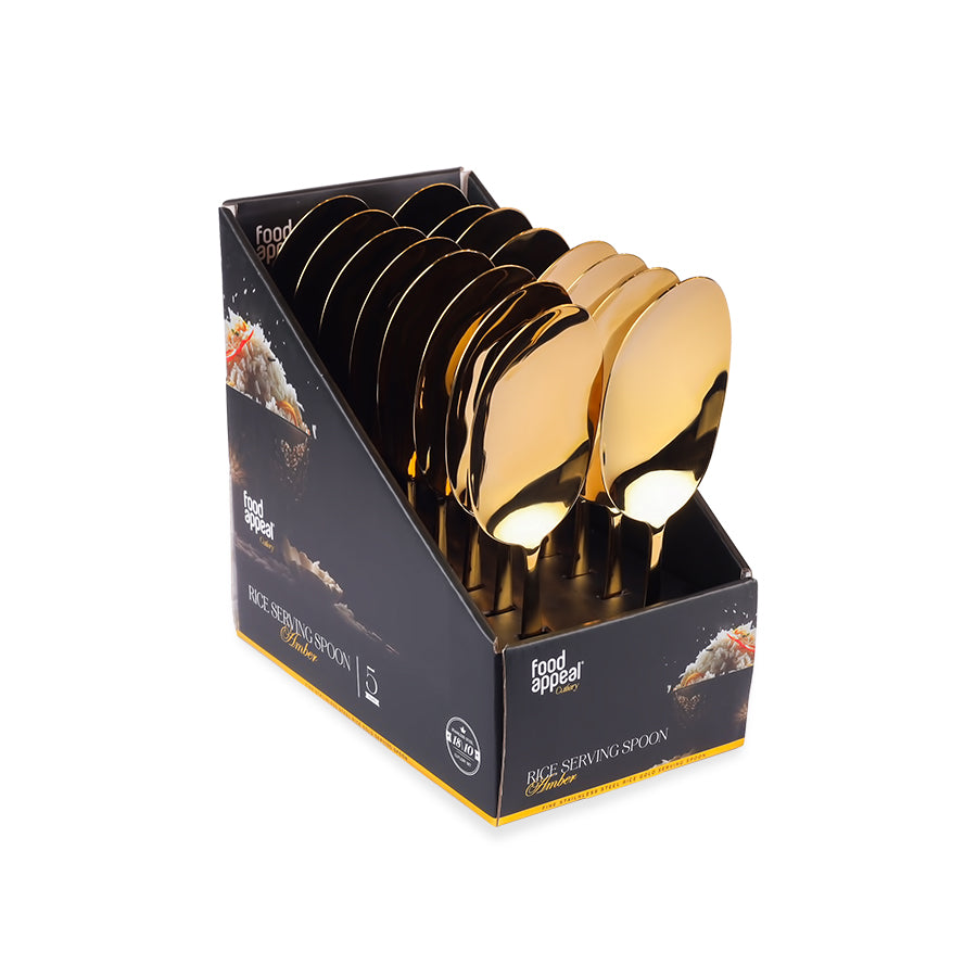 כף אורז מנירוסטה איכותית בגימור זהב AMBER בדיספליי