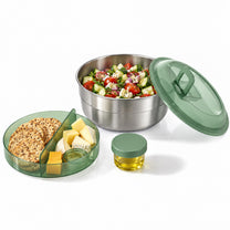 קופסת ארוחה/סלט Microwave Safe עגולה/מחולקת 1.8 ל' מכסה TRITAN ירוק הרמטי