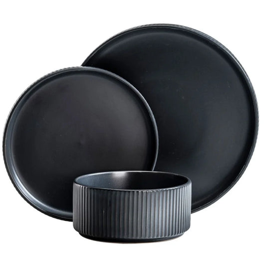 סט אוכל 18 חלקים קרמיקה BLACK LINES RAYA (צלחות 27,20,קערית 15 ס"מ)