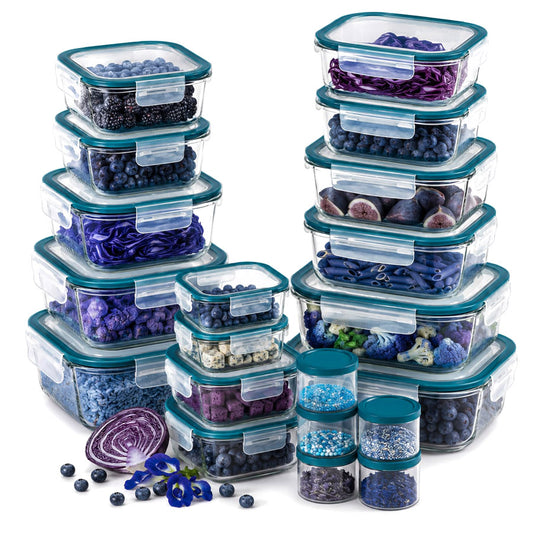 סט 20 יח' כלי איחסון זכוכית עם מכסה טורקיז GLASS CLOC