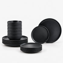 סט אוכל 18 חלקים קרמיקה BLACK LINES RAYA (צלחות 27,20,קערית 15 ס"מ)