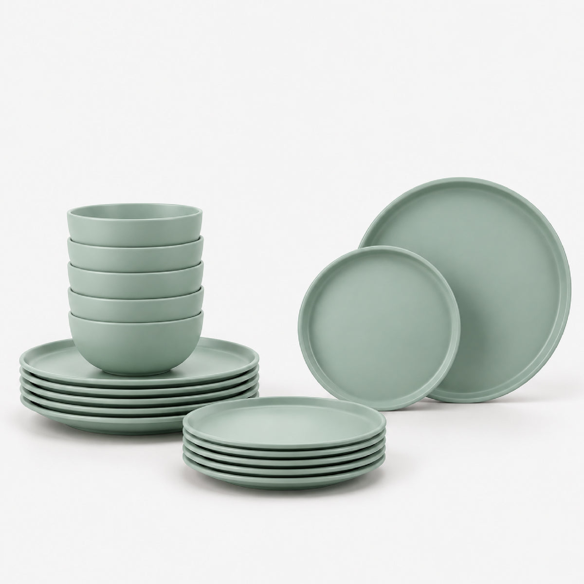 סט אוכל אלגנטי 18 חל' Solid  Stoneware בגוון ירוק מרווה