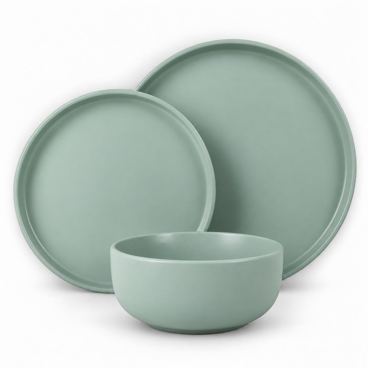 סט אוכל אלגנטי 18 חל' Solid  Stoneware בגוון ירוק מרווה