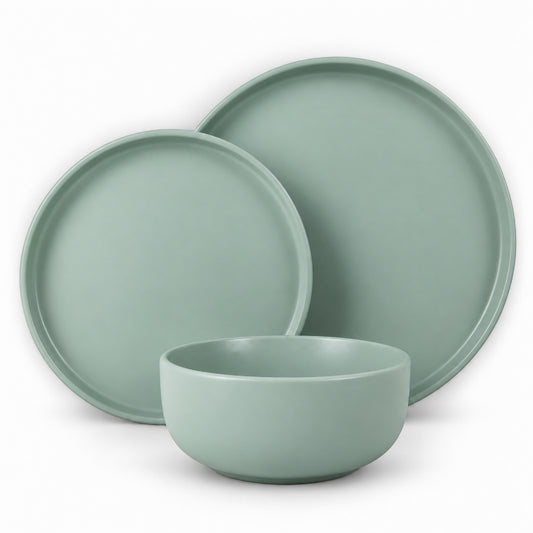 סט אוכל אלגנטי 18 חל' Solid  Stoneware בגוון ירוק מרווה