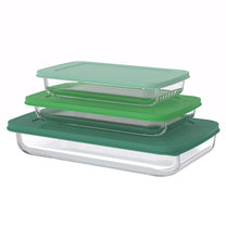 סט 3 תבניות מלבניות זכוכית עם מכסה ירוק GLASS CLOC