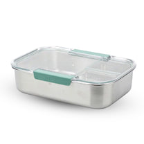 קופסת אוכל Microwave Safe מלבנית מחולקת 3 תאים נירוסטה 1.3 ל' מכסה TRITAN ירוק הרמטי
