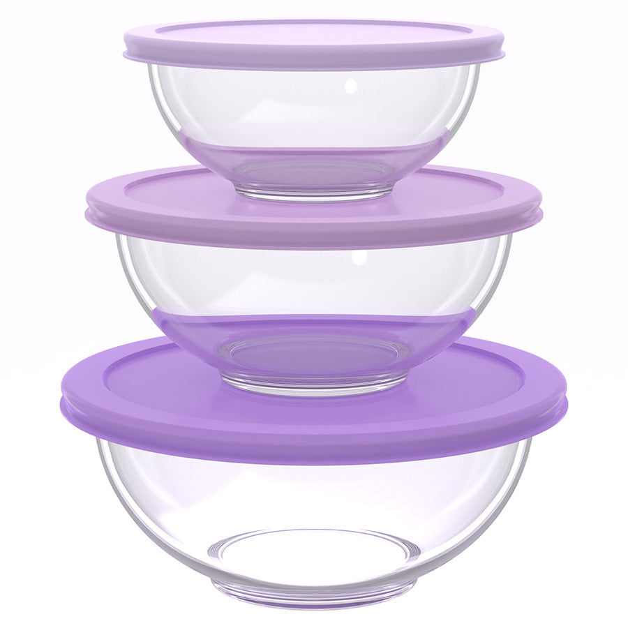 סט אחסון זכוכית 3 חל' עגול 500+1000+2000 מ"ל GLASS FOOD סגול
