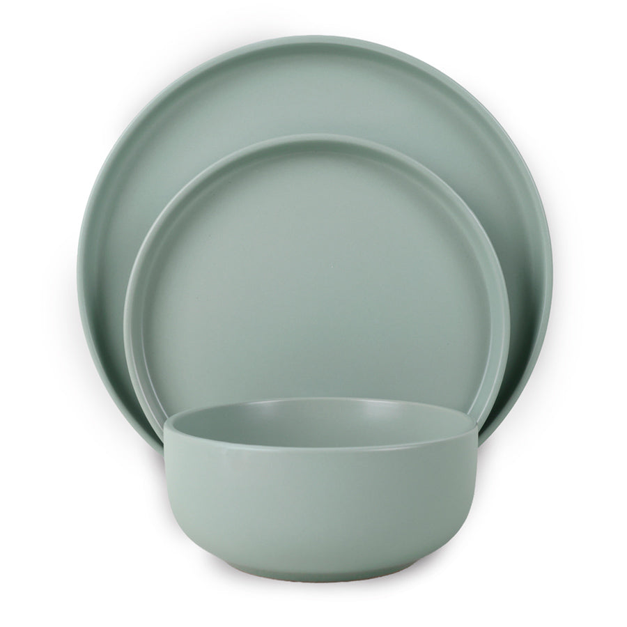סט אוכל אלגנטי 18 חל' Solid  Stoneware בגוון ירוק מרווה