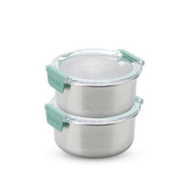מארז חטיפים/תוספות Microwave Safe עגולות נירוסטה 200מ"ל 2X מכסה TRITAN ירוק הרמטי