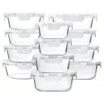 סט 12 כלי אחסון זכוכית מחוסמת GLASS CLOC עם מכסים וקליפסים לבן אונליין B2B2C
