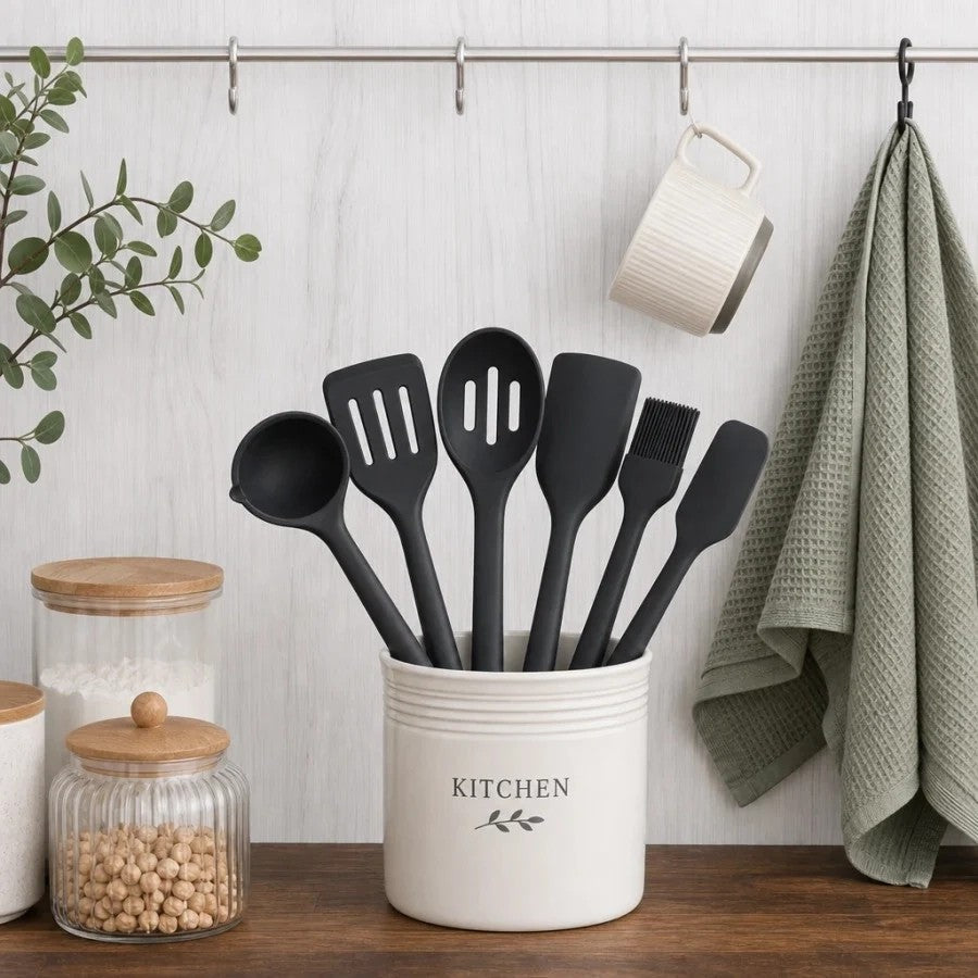 כף הגשה מחורצת סיליקון 33 ס"מ Cook Joy אפור
