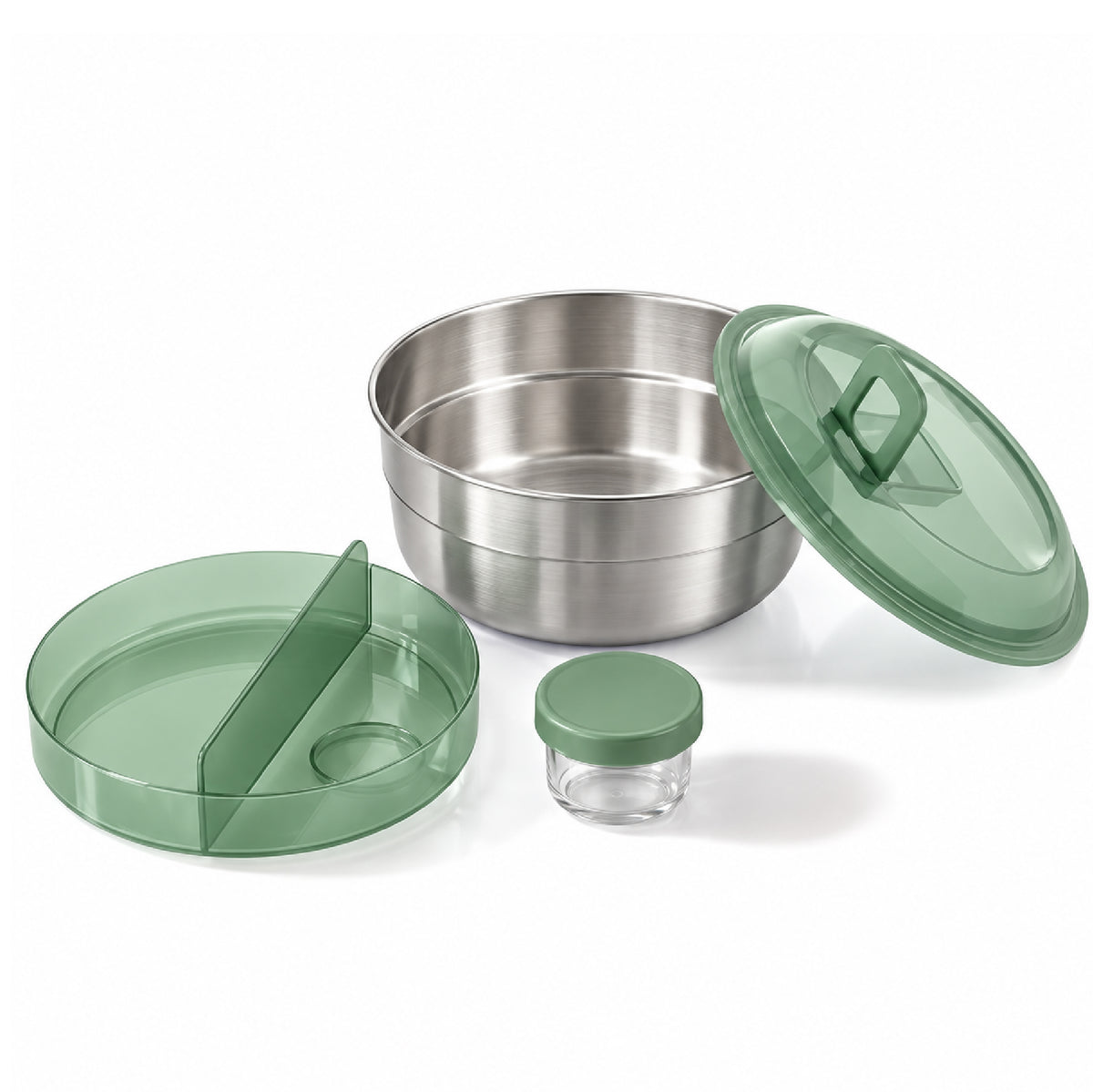 קופסת ארוחה/סלט Microwave Safe עגולה/מחולקת 1.8 ל' מכסה TRITAN ירוק הרמטי