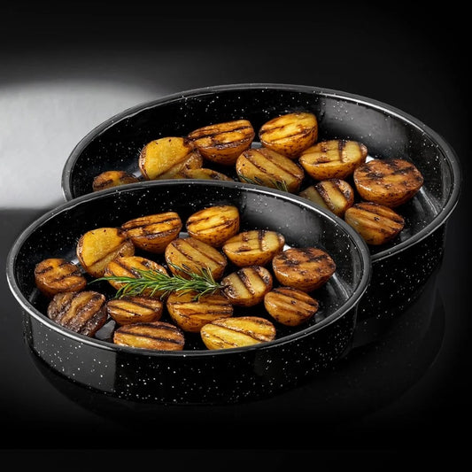 סט 2 תבניות עגולות אמייל 26X6 / 32X6 ס"מ ENAMELWARE שחור