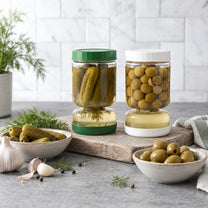 זוג צנצנות חמוצים ירוק+לבן עם מפריד יבש/רטוב