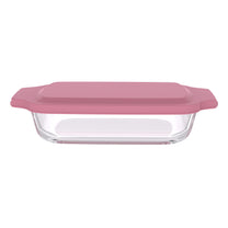 תבנית מלבנית 3.8 ל' זכוכית + מכסה ורוד GLASS CLOC