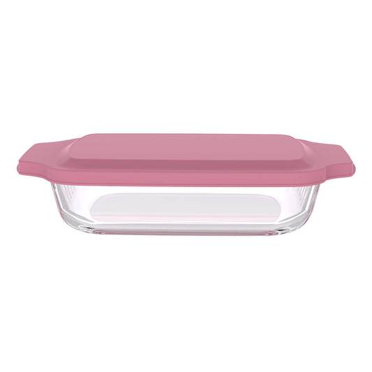 תבנית מלבנית 3.8 ל' זכוכית + מכסה ורוד GLASS CLOC