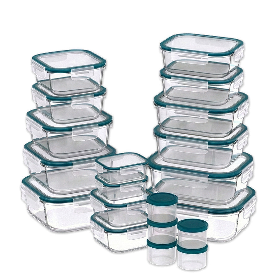 סט 20 יח' כלי איחסון זכוכית עם מכסה טורקיז GLASS CLOC