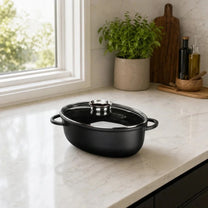 רוסטר אובלי עם מכסה ארומטי 14*32*42 ס"מ , 12 ליטר BLACK MARBLE