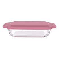 תבנית מלבנית 3.8 ל' זכוכית + מכסה ורוד GLASS CLOC