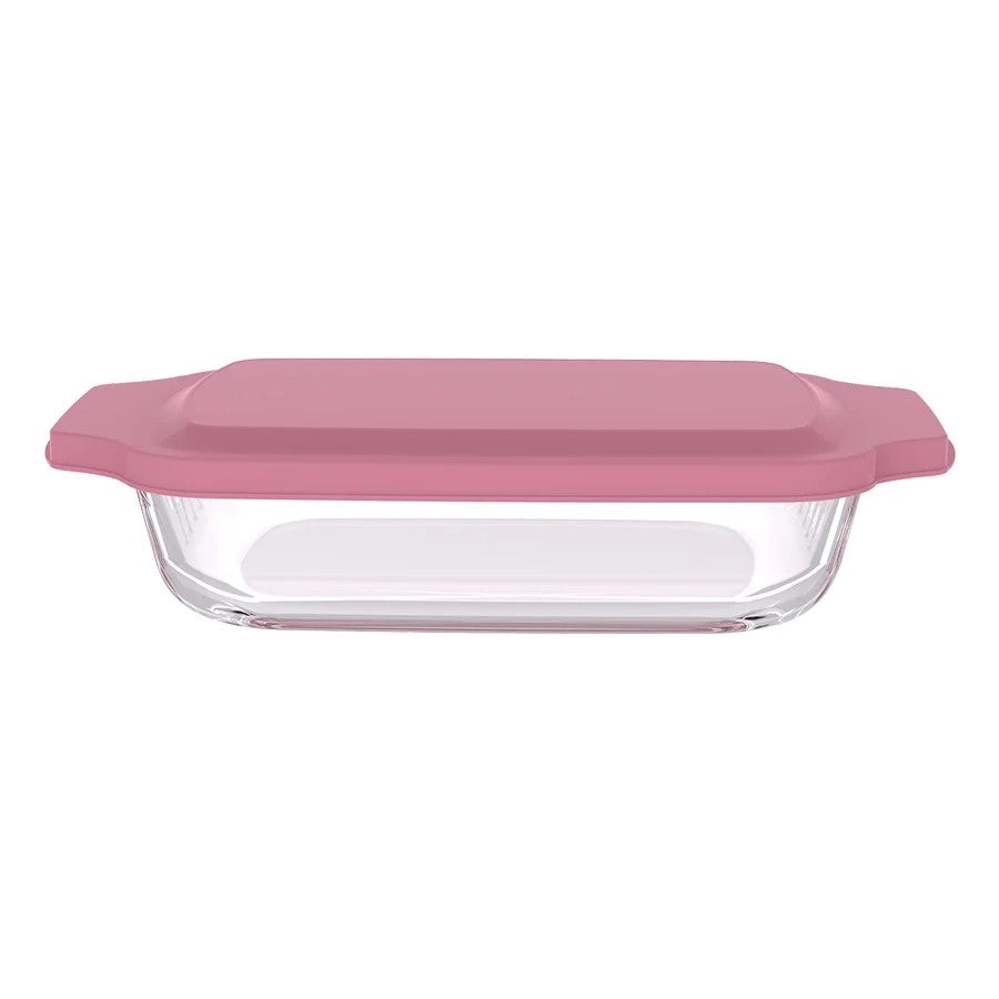 תבנית מלבנית 3.8 ל' זכוכית + מכסה ורוד GLASS CLOC