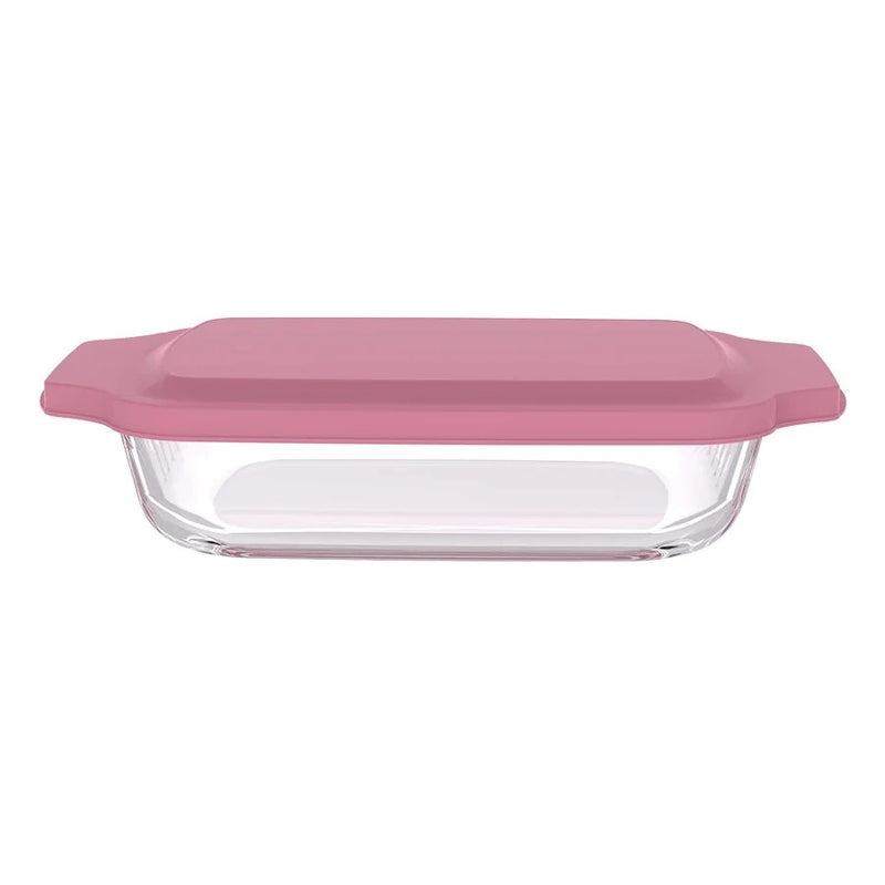 תבנית מלבנית 3.8 ל' זכוכית + מכסה ורוד GLASS CLOC