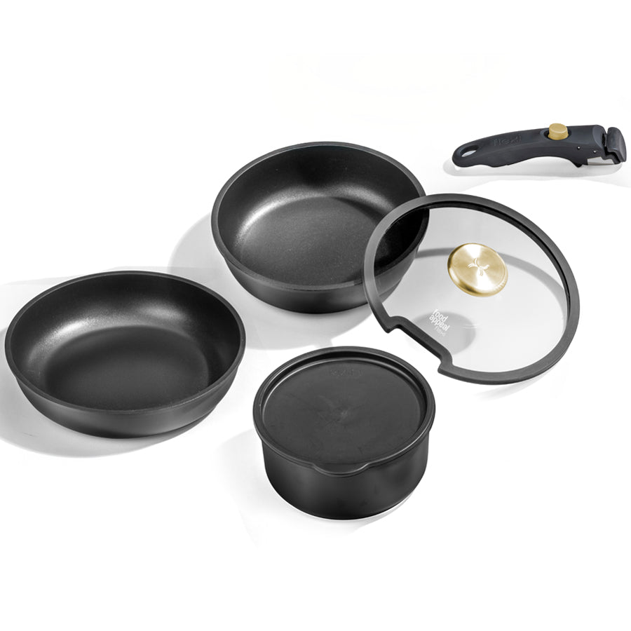 מארז כלי בישול 6 חלקים עם ידיות נשלפת שחור FLEXI מבית Food appeal